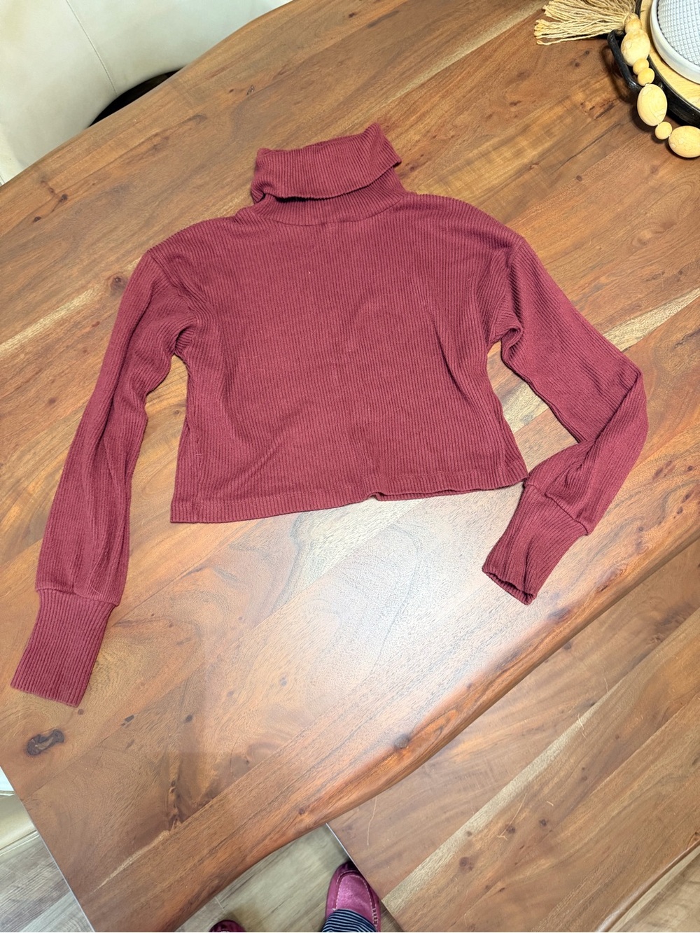 Glyder Ribbed Crop Turtleneck Sweater - Wine